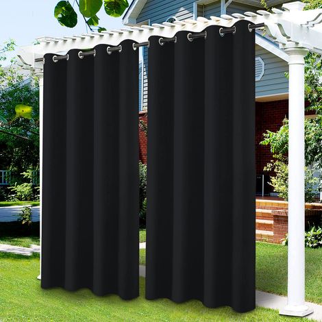 rideaux de balcon terrasse d'extérieur protection solaire et imperméable occultants à œillets 132 x 244 cm Noir (1/5)