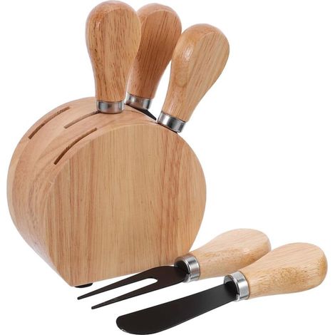 Cheese Knife Set with Wooden Handle and Oak Base, Versatile Stainless Steel Tools for Wine Tastings and Picnics (1/5)
