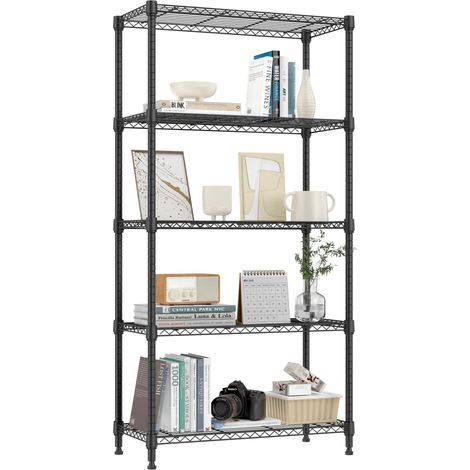 Étagère Métallique Robuste à 5 Niveaux, Capacité 567,5 kg, Étagère de Rangement en Acier pour Garage, Cave, Cellier, Buanderie et Atelier, Noir, 35×75×151,1 cm (1/5)