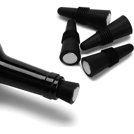 Wine stoppers (set of 5), silicone stoppers for wine and other beverages, black - AquaForge (1/4)