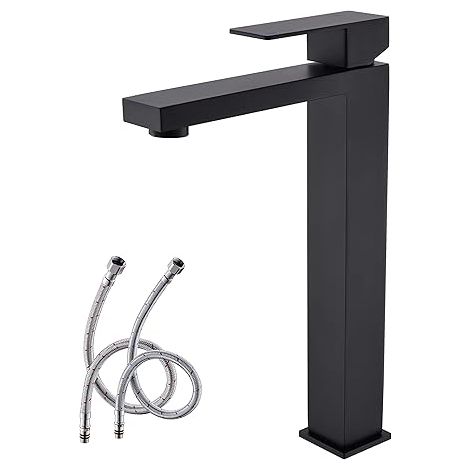Grand robinet de salle de bain noir, robinet de salle de bain noir mat en acier inoxydable, grand évier de lavabo, robinet de lavabo en céramique à levier unique, robinet de salle de bain (1/5)