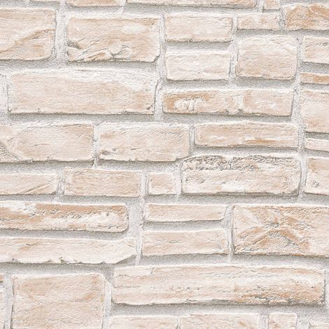A.S. Creations – Papier peint brique beige clair – Tapisserie effet pierre pour cuisine – 10,05 x 0,53 m – Lavable et pelable