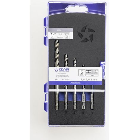 Ensemble de 5 foret HSS hexagonale 1/4 pour visseuse à choc - IZAR 35269 (1/2)
