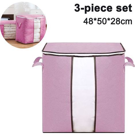 3er-Set Aufbewahrungsbeutel für Kleiderschrank und Garderobe, großes Fassungsvermögen, verstärkter Griff, 3-lagiges Material für Bettdecken, Bettwäsche, Decken, Rosa (1/5)