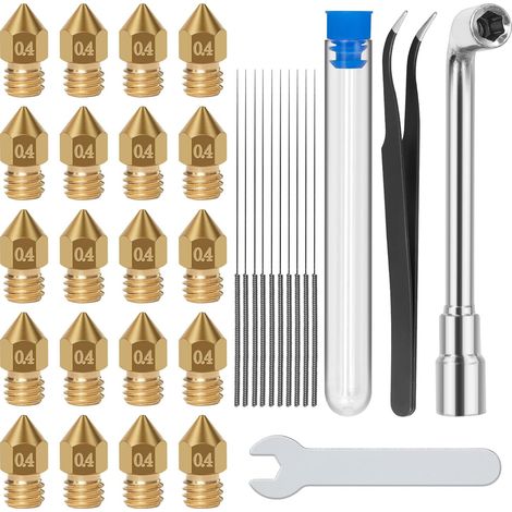 Ugello per stampante 3D in ottone da 33 pezzi 0.4mm 0.2mm 0.6mm per Creality Ender 3 V2 / Ender 3 / Ender 3 Pro / Ender 3 Max / Ender 5 Pro/Ender 3 S1 / Ender 3 Neo/CR 10 Series