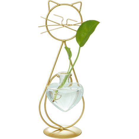Vase Hydroponique pour Fleurs en Fer Forgé Style Chat (1/5)