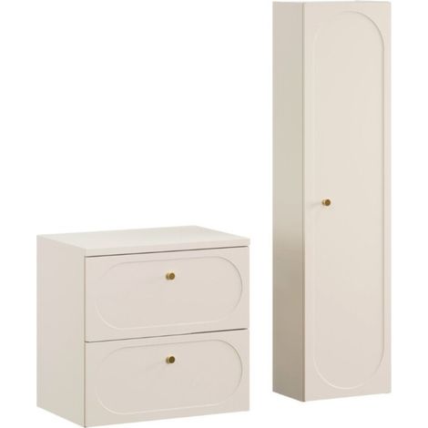 Set da bagno TORNADO beige: mobile sottolavabo 60cm + piano per lavabo + colonna contenitore