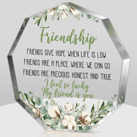 Plaque acrylique motif fleur de coton Cadeau d’amitié pour femme et jeune fille, anniversaire, départ, retraite, Noël Souvenir déco pour meilleure amie et collègue (1/5)