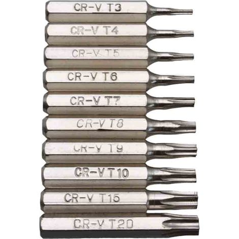 Tournevis À Embouts Torx - Jeu De 10 Embouts À Chocs T3 T4 T5 T7 T9 T10 T15 T20 - Acier Trempé Renforcé - Pour Visseuse À Chocs - 28 mm (1/5)