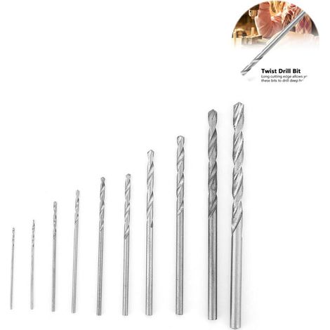 Punte elicoidali per trapano, 10 punte elicoidali in acciaio con gambo dritto da 0,5 a 3 mm, set di utensili per perforazione ad alta velocità per trapano A (1/4)