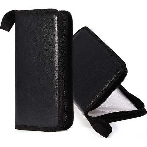 Étui de rangement portable en cuir PU noir de grande capacité pour 80 disques (CD, DVD, VCD).
