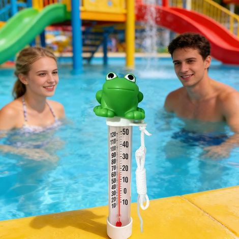 Thermomètre flottant pour piscine, thermomètre flottant en forme de grenouille facile à lire pour piscines, spas, bains à remous et étangs, joli thermomètre aquatique avec cordelette pour enfants (1/4)
