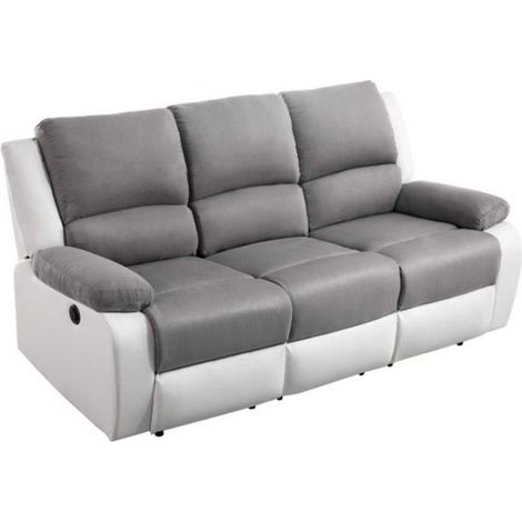 Canapé de Relaxation Électrique 3 Places "Ota" 192cm Gris & Blanc (1/5)