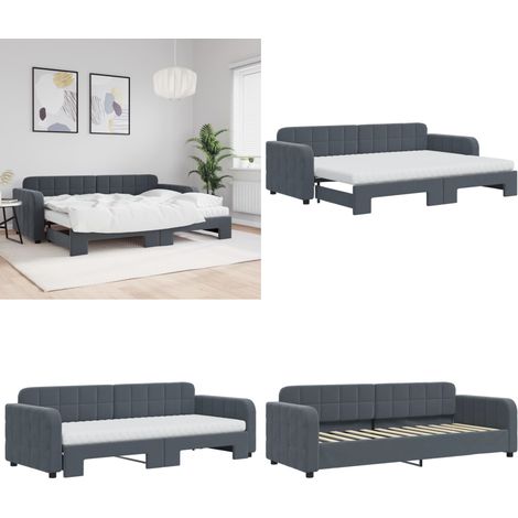 vidaXL Lit de jour avec gigogne et matelas gris foncé 80x200cm velours (1/5)