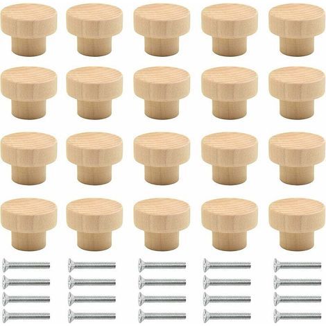 Poignée Meuble Bois 20 pièces Boutons Ronds en Bois Naturel Bouton de Meuble Bois Bouton de Porte Bois Bouton Tiroir Convient aux armoires tiroirs armoires pansements cuisine etc(Couleur de boi (1/5)