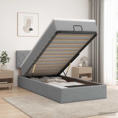 Cama tipo otomana con colchón y LED Gris Claro 100 x 200 cm (1/5)