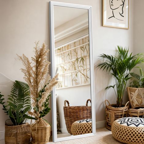 Miroir sur pied grand format 160 x 50 cm avec support métal réglable blanc HAVRYA (1/3)
