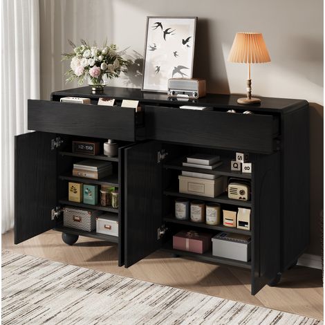 Buffet 140 x 38 x 89 cm avec 2 tiroirs et 4 portes, en PB et MDF, noir DESVIAE (1/5)
