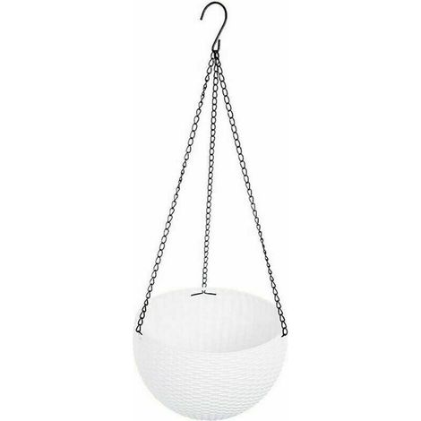 Panier à suspendre Panier à plantes Pot de fleurs à suspendre avec insert et plaque de séparation d'eau (Blanc)- (1/5)