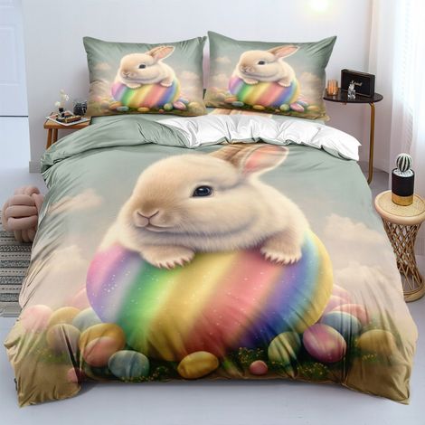 Parure de lit 3D Lapin Pâques 160×200 cm (housse de couette + 2 taies)