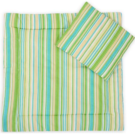 Ropa de cama para cochecito con edredón y relleno de almohada - Rayas verdes