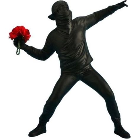 ORION91 ESTATUA RESINA BANKSY LANZADOR FLORES NEGRO 21 X 18 X 5 CM - SPAZIOLUZIO