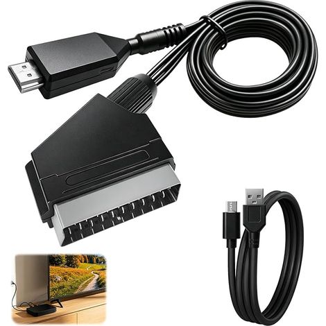 Convertisseur HDMI vers Péritel Adaptateur Scart Audio Vidéo HD 1080p avec Câble USB, Adaptateur HDMI Péritel Supporte NTSC/PAL pour Sky HD, Blu-Ray, PS3, TV, DVD et Magnétoscope (1/5)