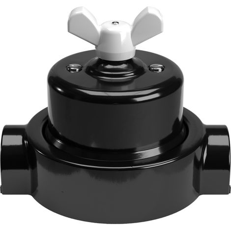 Kit interruttore/deviatore con dado a farfalla e base per Creative-Tubes in porcellana nera  Bianco - 2 in linea