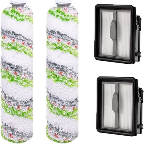 Pack of 2 replacement filters and 2 multi-function pet brush rolls for Bissell Crosswave 3-in-1 vacuum cleaners 1866, 1785, 2052, and 1713 (1/5)