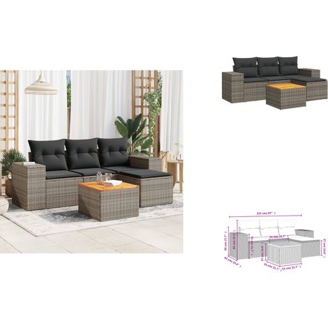 Salon de jardin 5 pcs avec coussins gris résine tressée - Ensemble Salon De Jardin - Meuble Extérieur - Résine Tressée - Rotin Synthétique - Mobilier De Jardin (1/3)