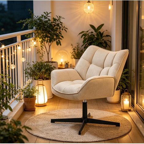Drehsessel 67 x 68 x 80,5 cm Beige, gepolstert, 360° drehbar, Leinen und Metall, MEUBLIV (1/4)