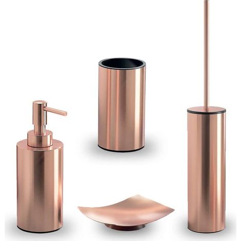 GEDY  Set Elettra 4 Pezzi, 1 Portasapone 1 Scopino WC 1 Dispenser Sapone e 1 Porta Spazzolino, Serie Realizzata in Acciaio Inox, Colore Oro Rosa (1/5)