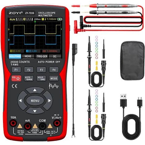 Oscilloscope numérique 3 en 1 ZOYI ZT703S, multimètre, fréquence d'échantillonnage de 50 MHz et 280 MS, enregistrement de données de forme d'onde sur PC, générateur d'oscilloscope double B (1/5)