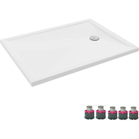 Jacob Delafon – Receveur de douche à poser 120 x 90 cm – Extra-plat en céramique – Bonde droite – Kit de réhausse avec 5 pieds réglables