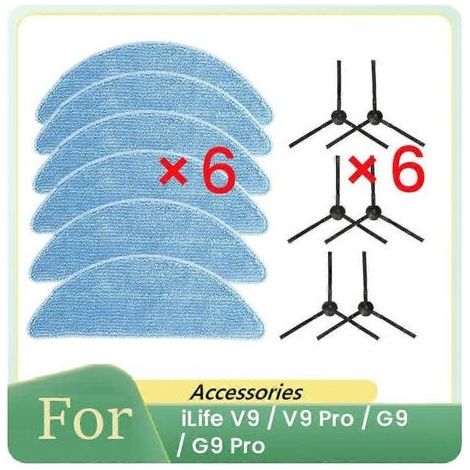 Lot de 12 brosses latérales et chiffons de rechange pour aspirateur robot iLife V9 / V9 Pro / G9 / G9 Pro (1/5)