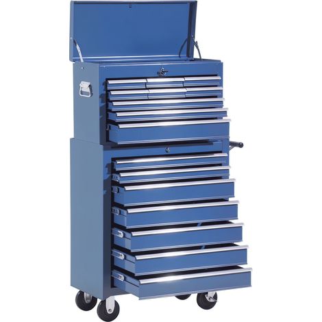 Carro de taller con caja de herramientas, carro de herramientas vacío con cerradura y cajones, compartimento para herramientas, llave y alfombrillas antideslizantes, azul