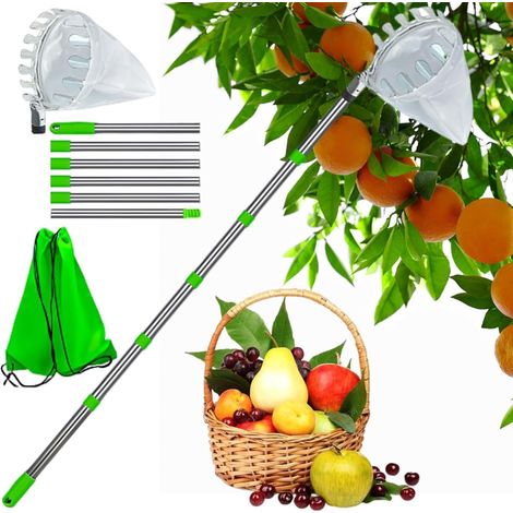Cueilleur de Fruits Télescopique 2,4m – Sac Collecteur Amovible, Manche Inox Résistant, Récolte Facile en Hauteur (1/5)