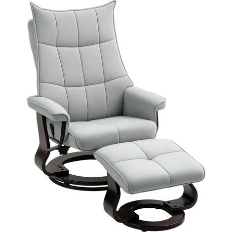 Fauteuil Relax Pivotant avec Repose-Pieds Dossier Inclinable 135° Fauteuil TV Velours Gris Charge 150 kg (1/5)