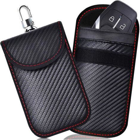 Etui Anti RFID Clé Voiture Signal Blocage Faraday Pochette Sac, Lot de 2 Pochettes Blocage Signal RFID pour Clé Voiture, Étui de Protection Anti RFID en Fibre de Carbone,