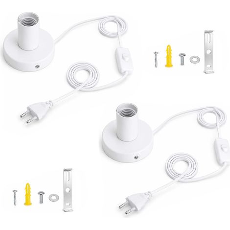 2 Pièces Douille E27 avec Interrupteur, Support Ampoule E27 - Pied de Lampe Sans Abat Jour, Câble 1,8 m avec Prise Européenne, Blanc pour Lampe de Chevet et Déco Rétro (1/5)