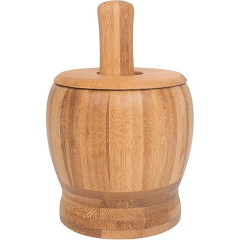 Ensemble mortier et pilon en bambou avec couvercle - Moulin à épices - Ustensiles de cuisine pour herbes, épices, broyage (1/5)