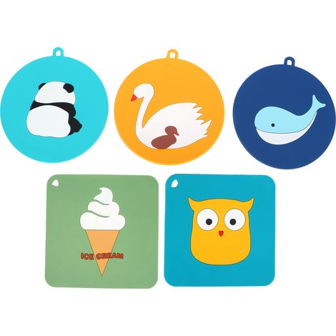 5 Pièces Sous-verres en Silicone Mignons Animaux Dessinés, Résistants à la Chaleur pour Cuisine Maison (1/5)