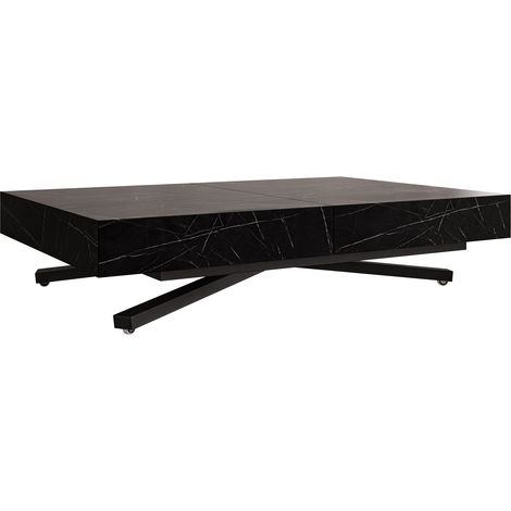 Mesa de centro convertible Oswego 176, Mármol negro, 27x80x120cm, Diámetro: 0, Aglomerado laminado, Angular
