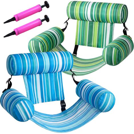 Pack 2 fauteuils flottants piscine adulte gonflables avec pompe, chaise lounge eau pour mer piscine et loisirs été(Bleu et vert) (1/5)