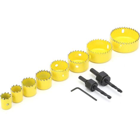 11-teiliges Lochsägen-Set, Holzbearbeitungswerkzeug, Tischlerwerkzeug, Durchmesser 19–64 mm, Gelb (1/5)