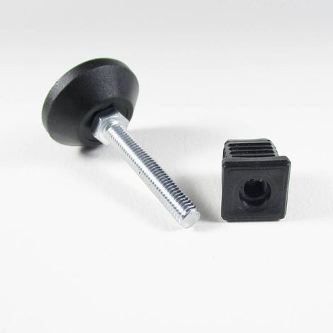 Ajile - Kit de Réglage / Mise à Niveau pour tube carré 20x20 mm avec Pied Vérin Fileté en Acier Zingué M8 x 50 mm Embase diamètre 40 mm (1/2)
