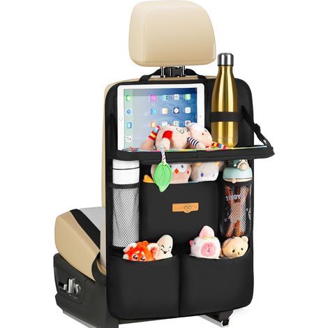 Organiseur de voiture pour enfant avec table pliante et compartiment pour tablette tactile, protection étanche du dossier, s’adapte à la plupart des véhicules (1/5)