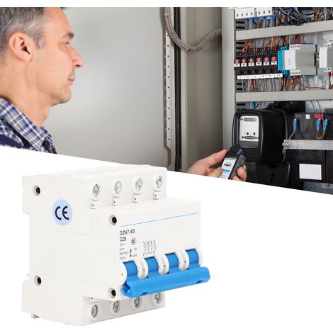 Disjoncteur miniature DZ47-63 C25 4P 400 V 25 A, montage sur rail DIN, pouvoir de sectionnement 6000 A (1/5)