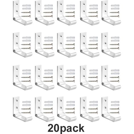 (Argent, lot de 20) Patères pliantes robustes en aluminium, fixation murale, antirouille, invisibles, avec vis. (1/5)