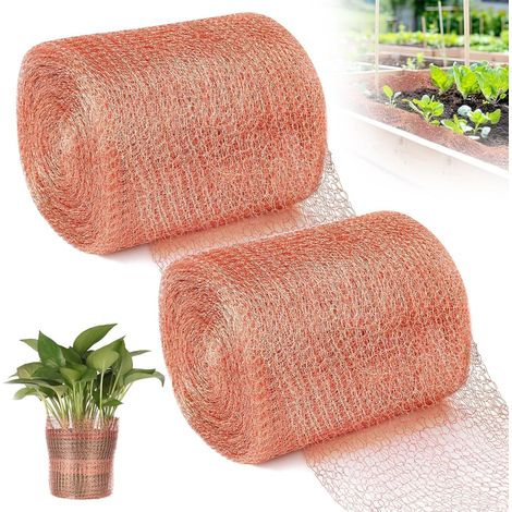 2 pièces Maille de Cuivre, 12M Double Maille de Cuivre, Maille de cuivre découpable, Rouleau de Maille de cuivre, Grillage Anti Rongeur Limaces et Escargots, Protection de Semis Plante Jardin